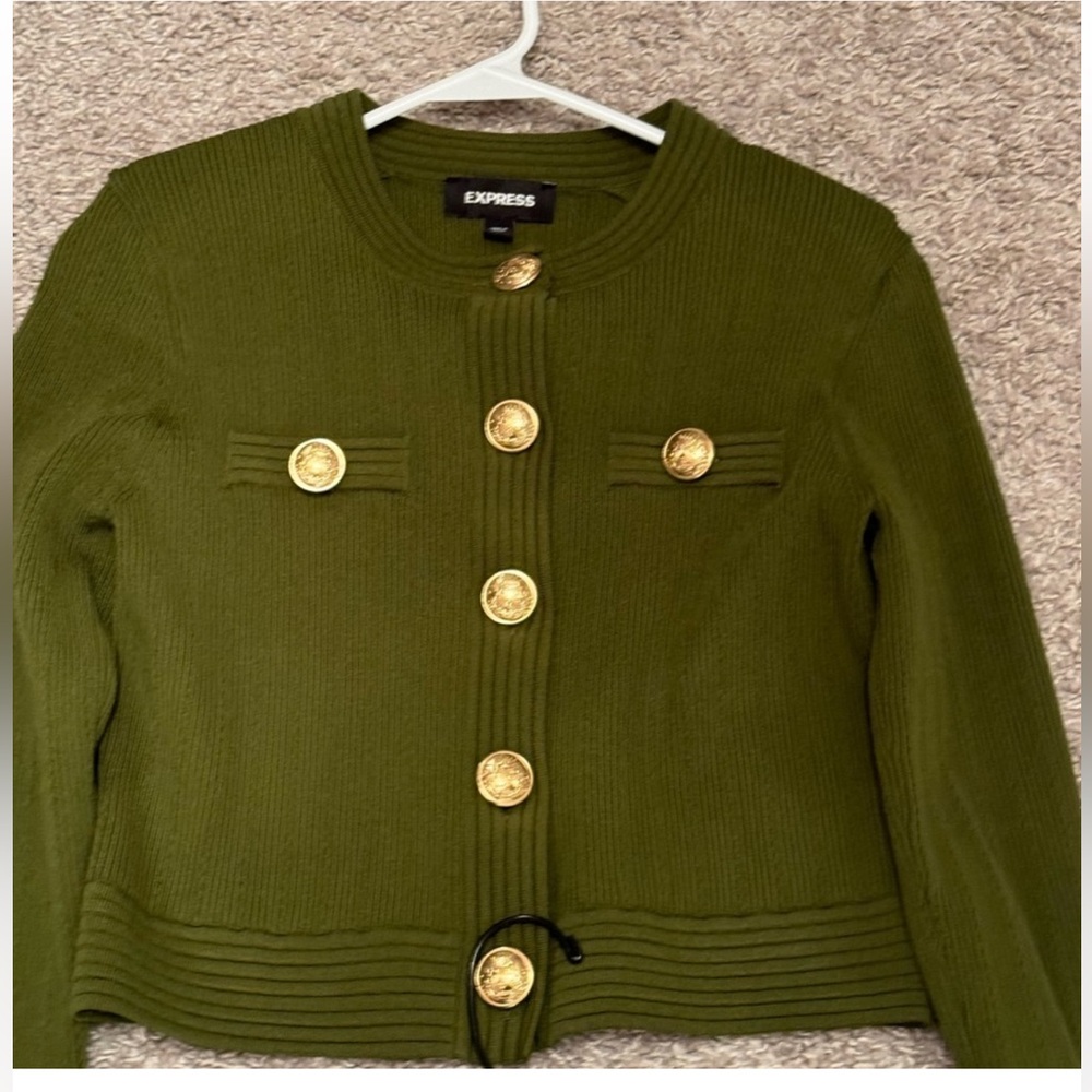 Express army green gold button military cardigan!